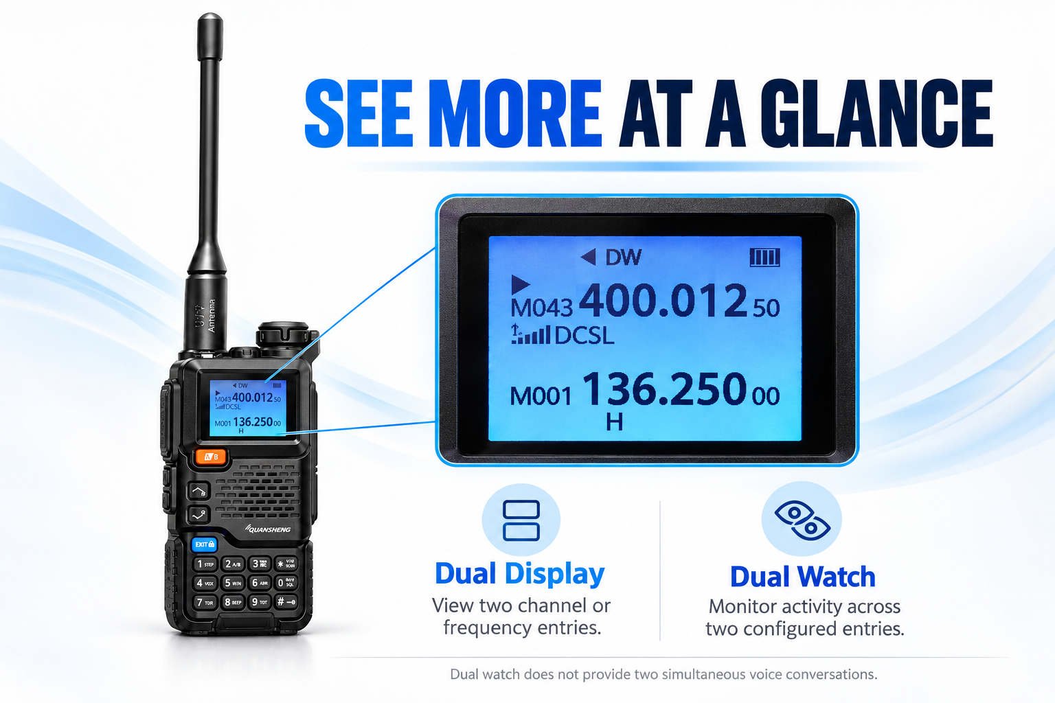 QUANSHENG UV-5RPLUS dual display and dual watch