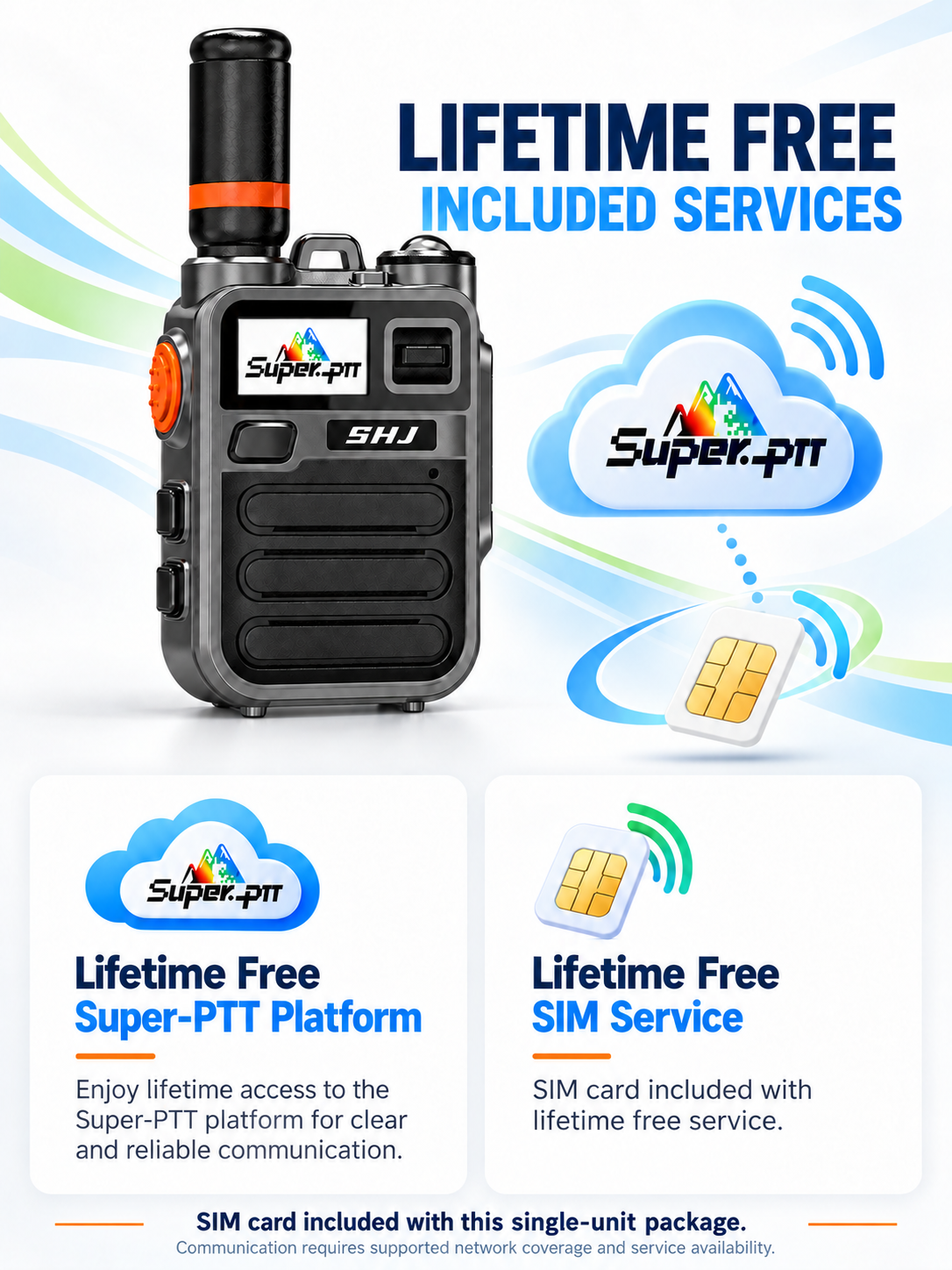 Lifetime free SIM service and Super-PTT platform access included with SHJ K28.