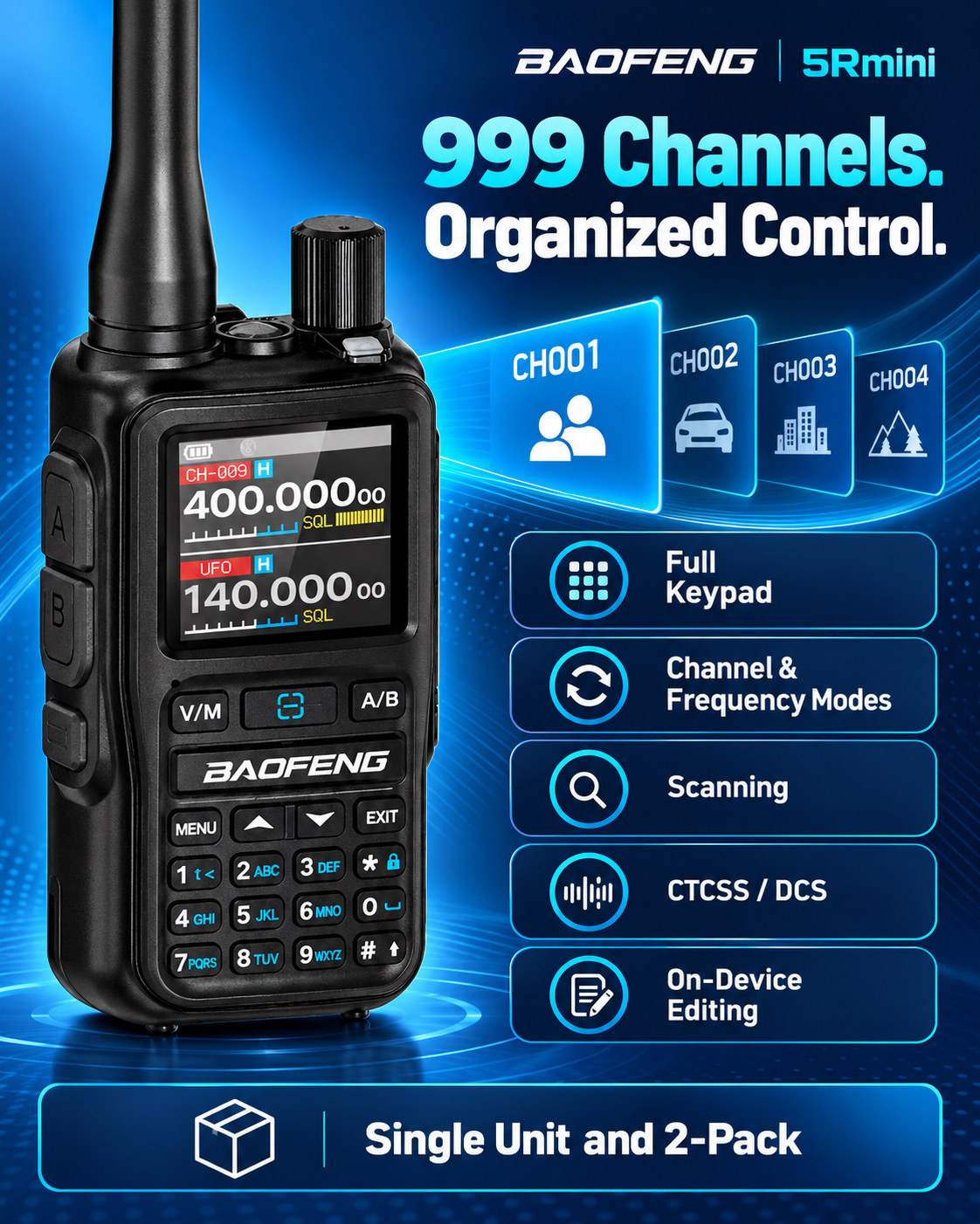 BAOFENG BF-5RMINI channel management and full keypad controls
