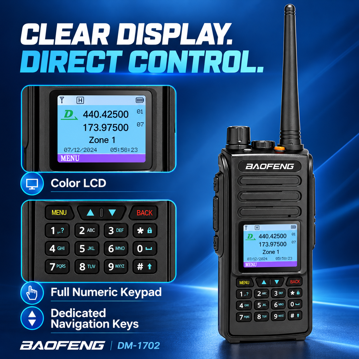 BAOFENG DM-1702 color LCD and full numeric keypad details