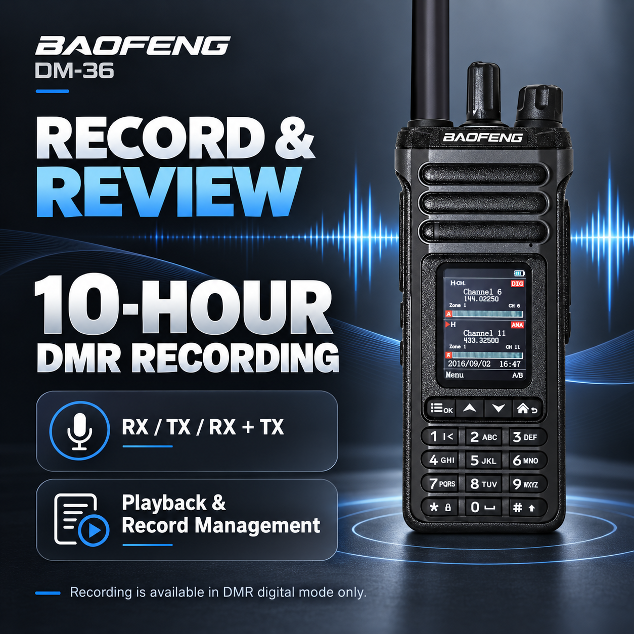 BAOFENG DM-36 digital voice recording and playback functions