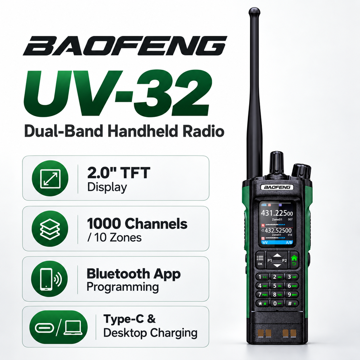BAOFENG UV-32 dual-band handheld radio key features