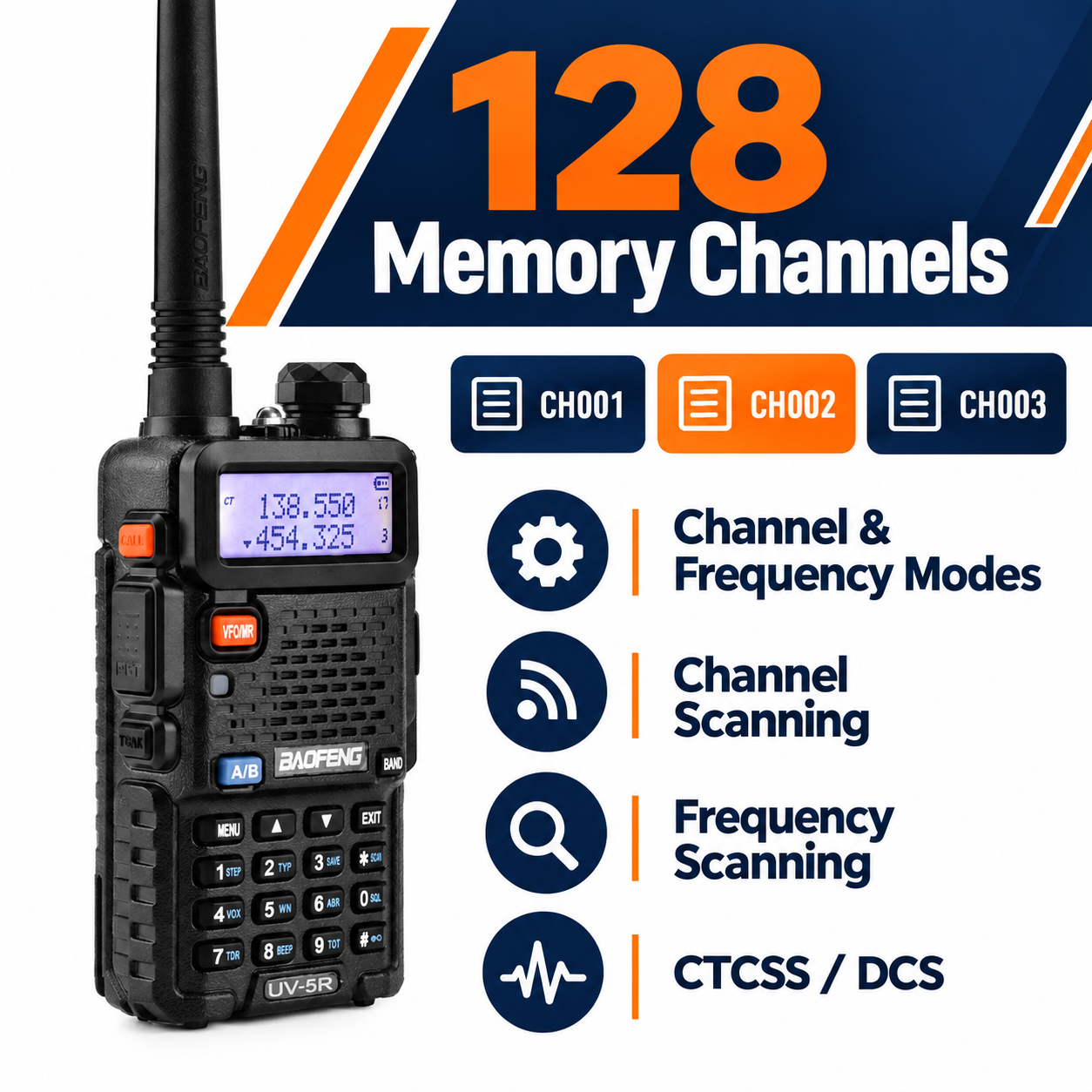 BAOFENG UV-5R memory channels scanning and CTCSS DCS settings
