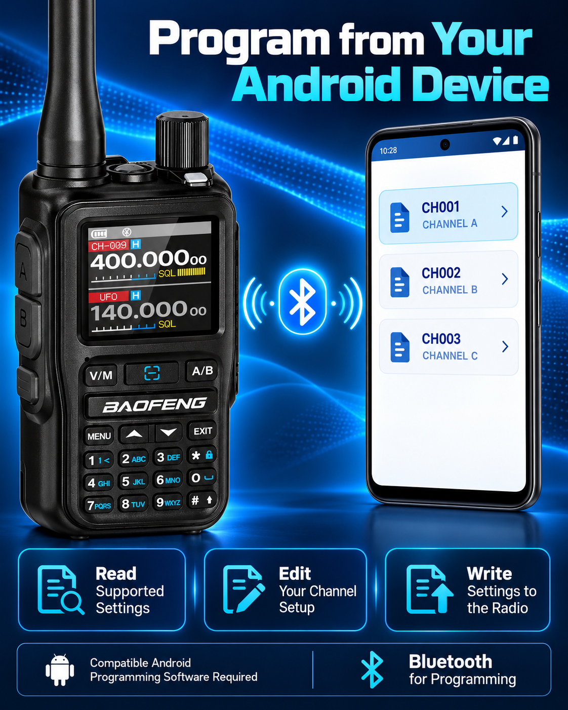 BAOFENG BF-5RMINI Bluetooth programming with a compatible Android device