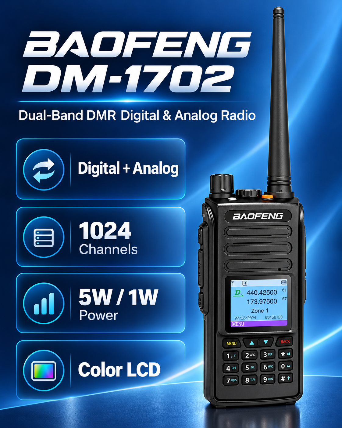 BAOFENG DM-1702 digital and analog radio feature overview