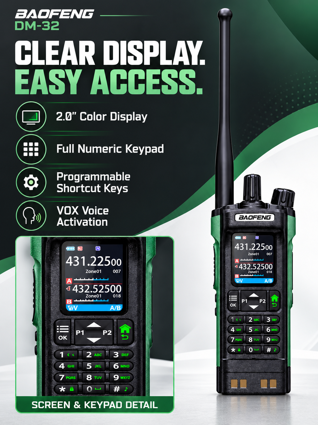 BAOFENG DM-32 color display, numeric keypad, programmable shortcuts and VOX