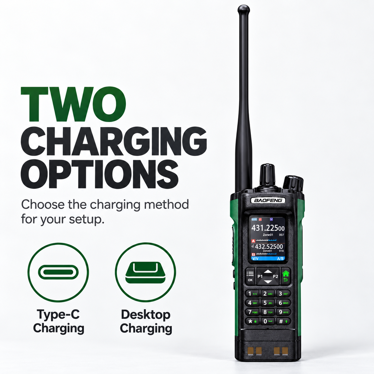 BAOFENG UV-32 Type-C and desktop charging options