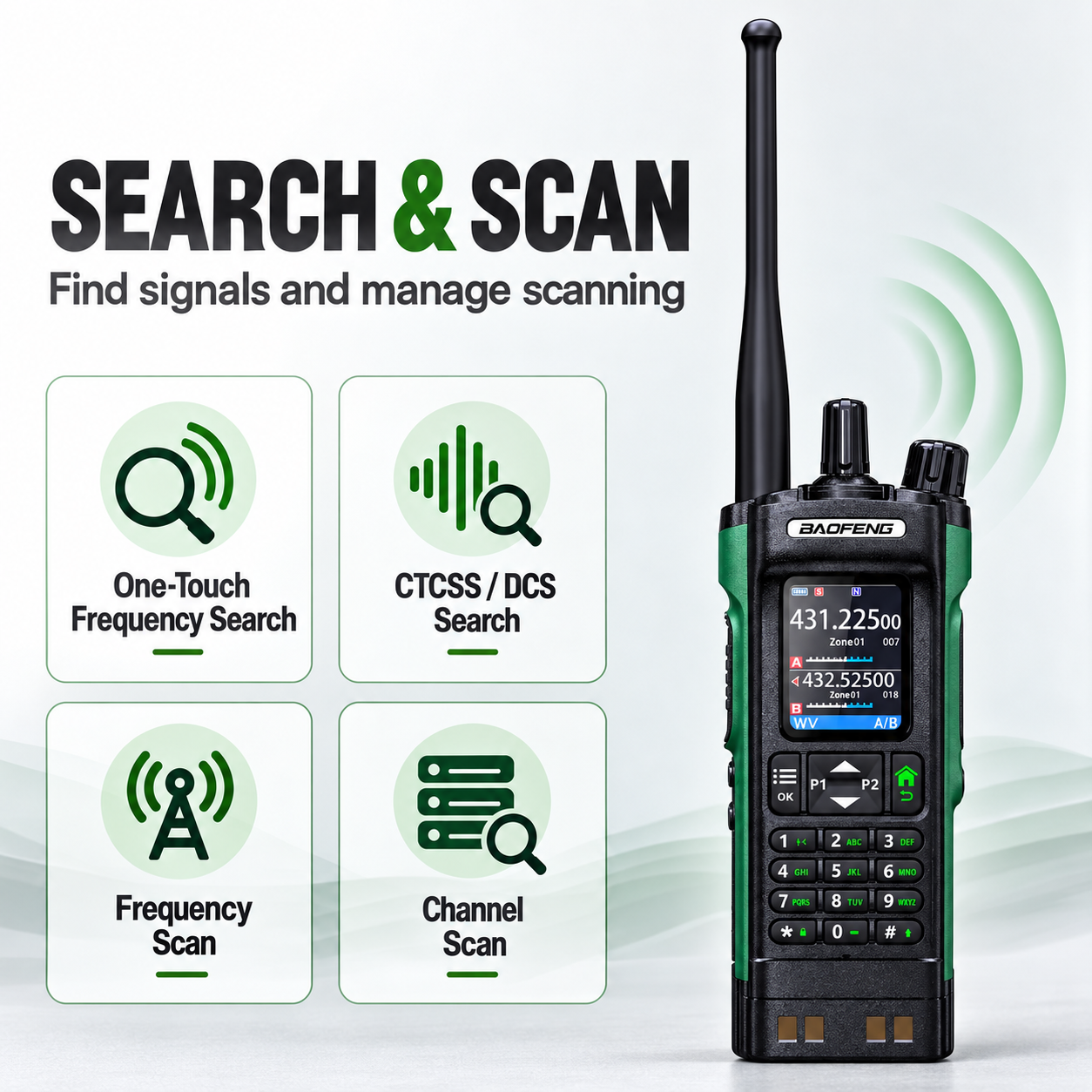 BAOFENG UV-32 frequency search scanning and dual watch