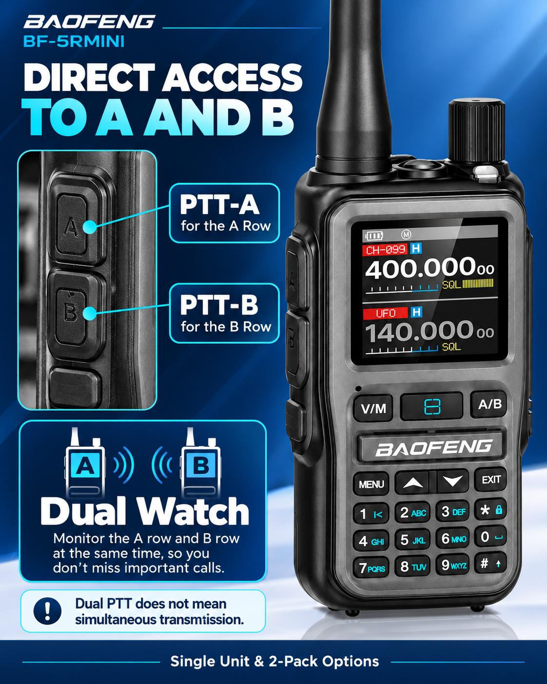 BAOFENG BF-5RMINI dual PTT and dual watch