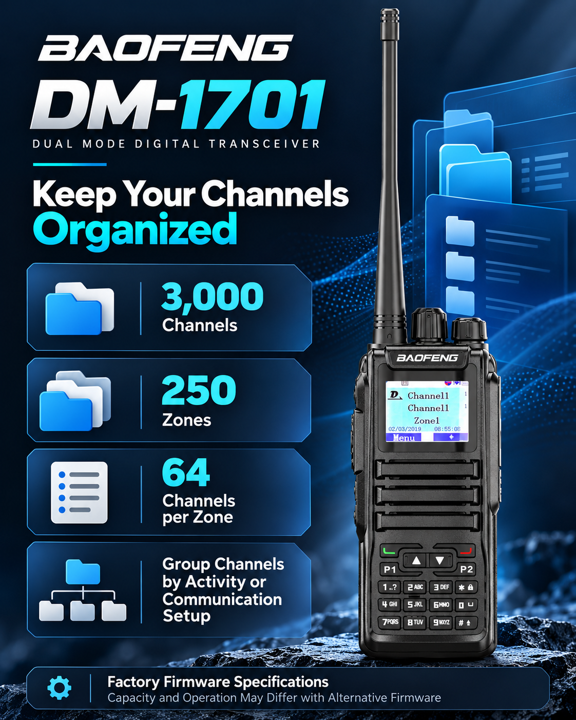 BAOFENG DM-1701 factory firmware channels and zones