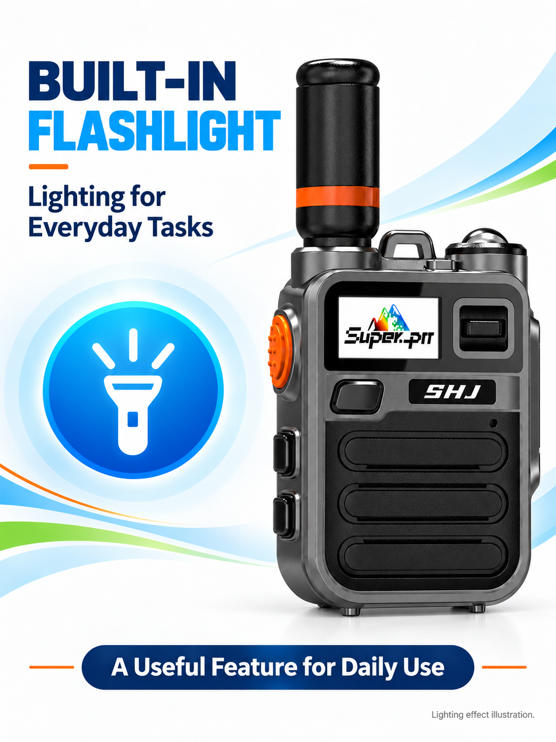 Built-in flashlight feature on the SHJ K28 network radio.