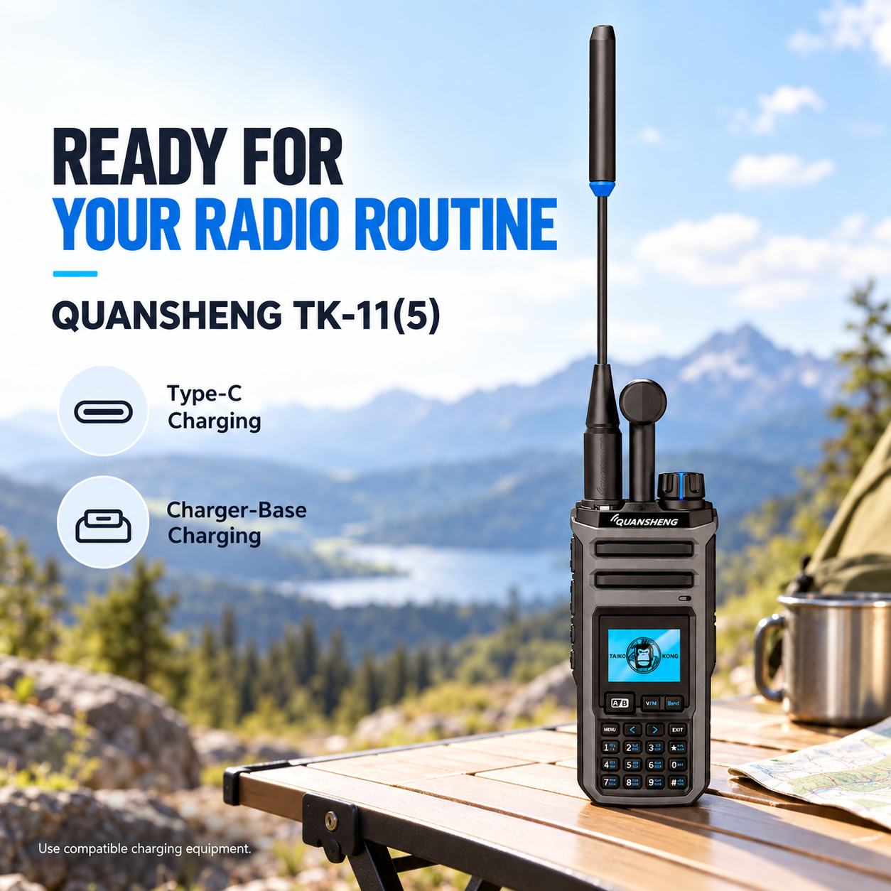 QUANSHENG TK-11(5) handheld radio in an outdoor setting