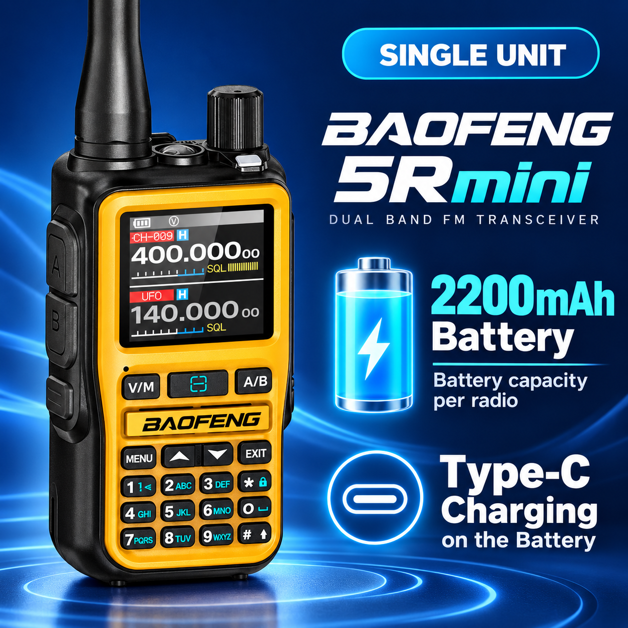 BAOFENG BF-5RMINI orange single radio 2200mAh battery per radio USB-C charging