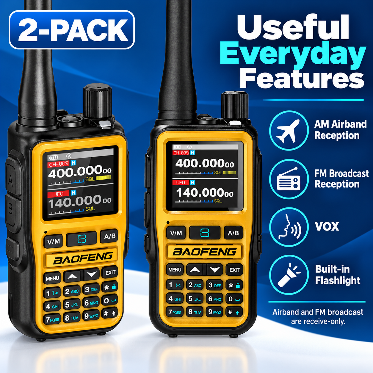 BAOFENG BF-5RMINI orange two-radio set AM and FM reception VOX and flashlight