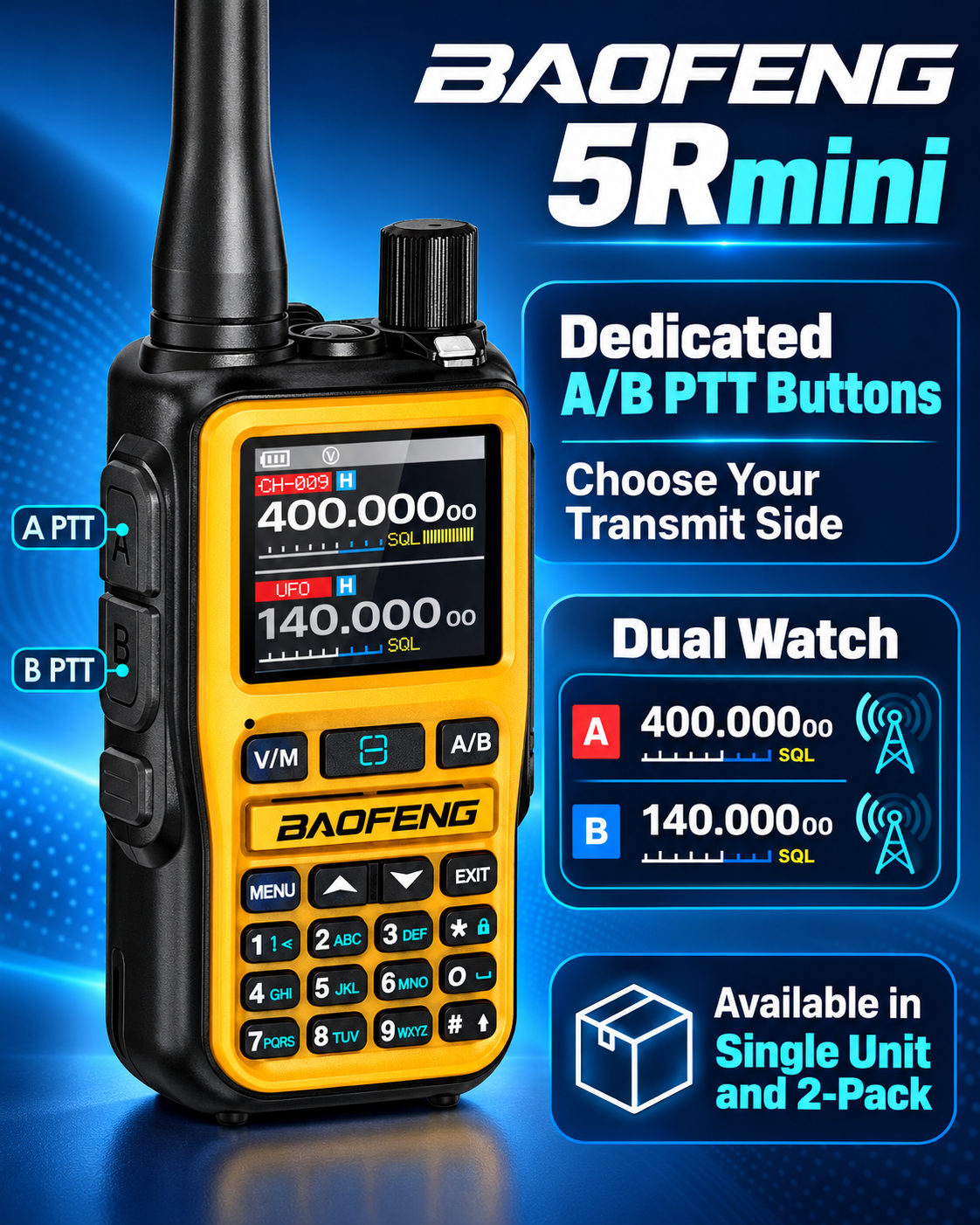 BAOFENG BF-5RMINI dedicated A and B PTT buttons with dual watch