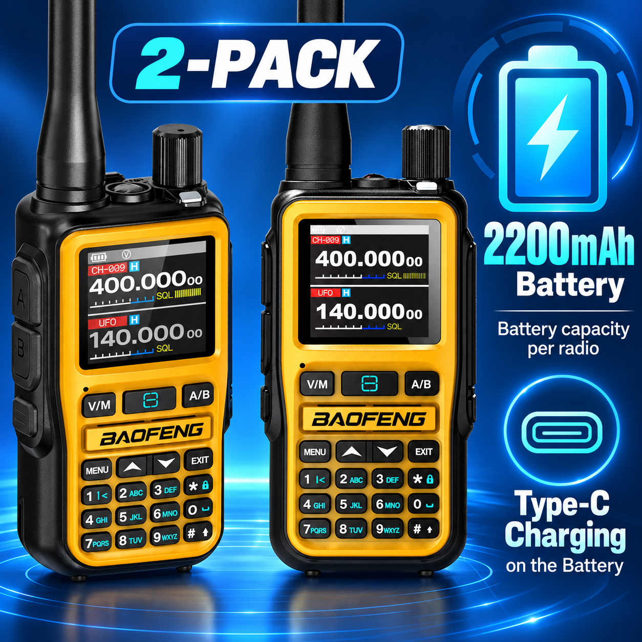 BAOFENG BF-5RMINI orange two-radio set 2200mAh battery per radio USB-C charging