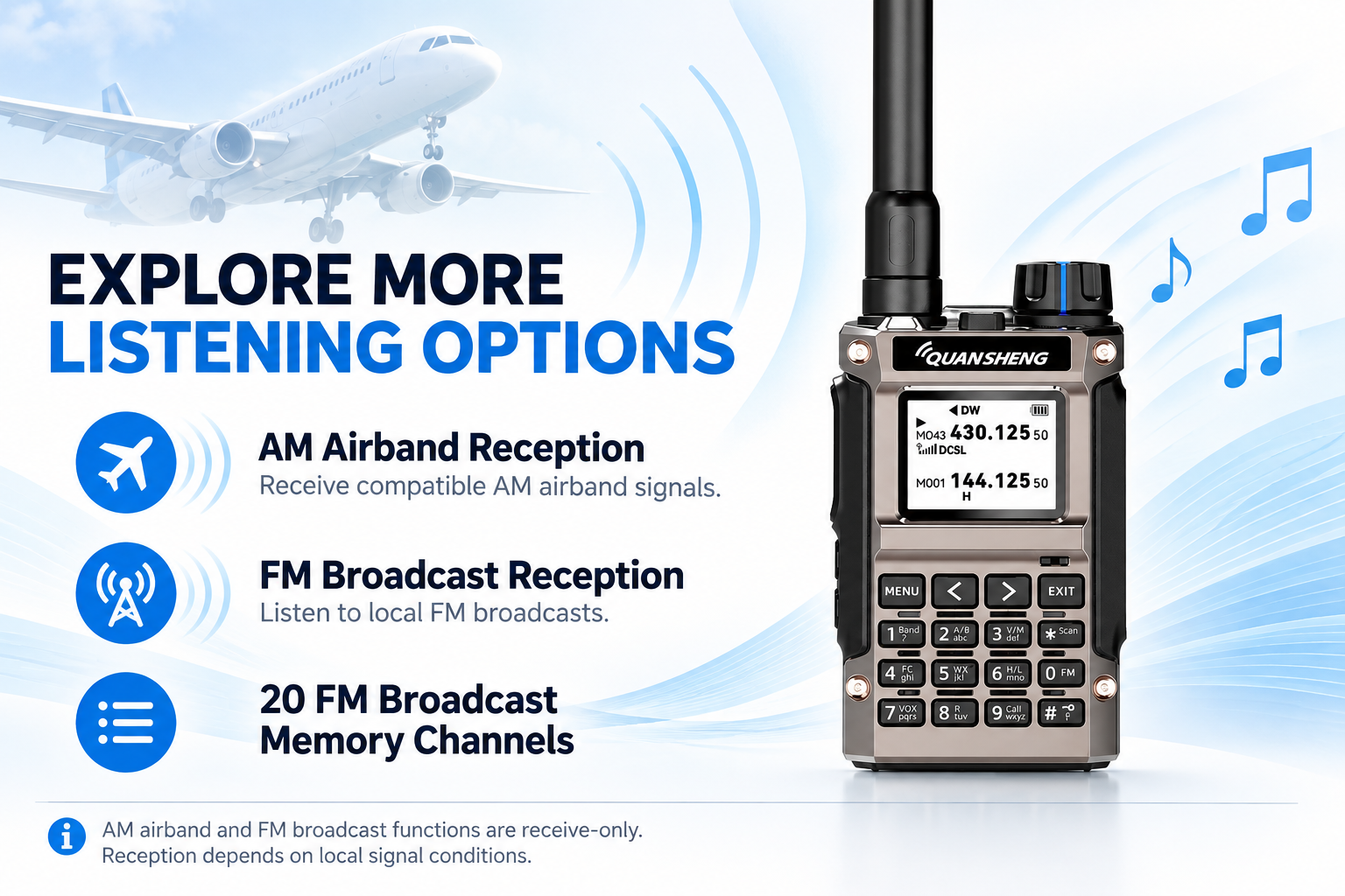 QUANSHENG UV-K1(8) receive-only AM airband and FM functions