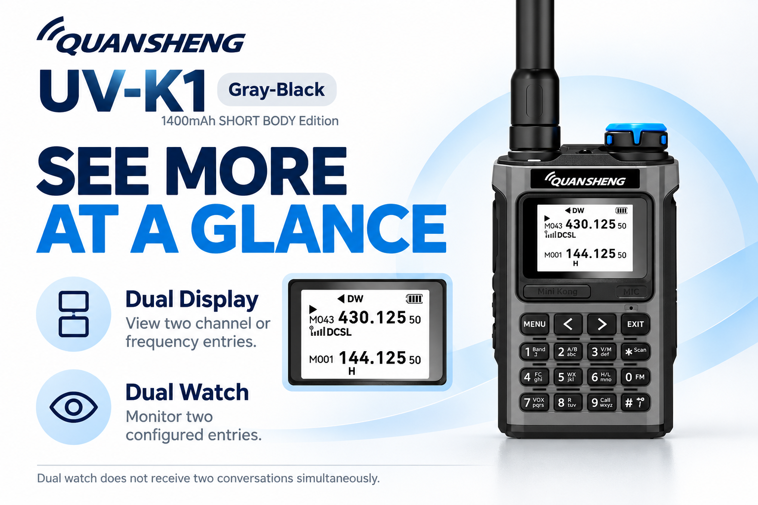 QUANSHENG UV-K1 dual display and dual watch explanation