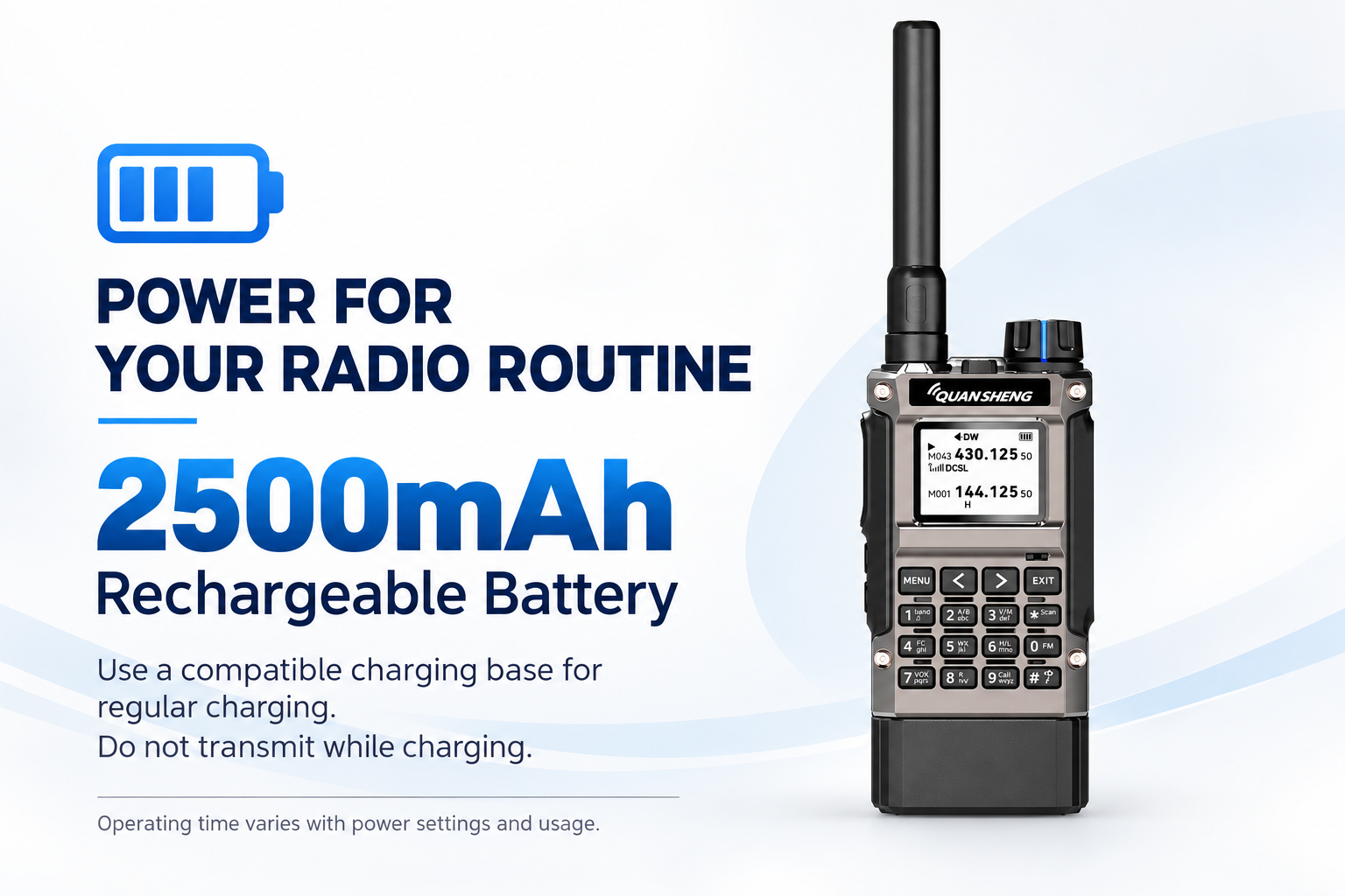 QUANSHENG UV-K1(8) 2500mAh battery and charging guidance