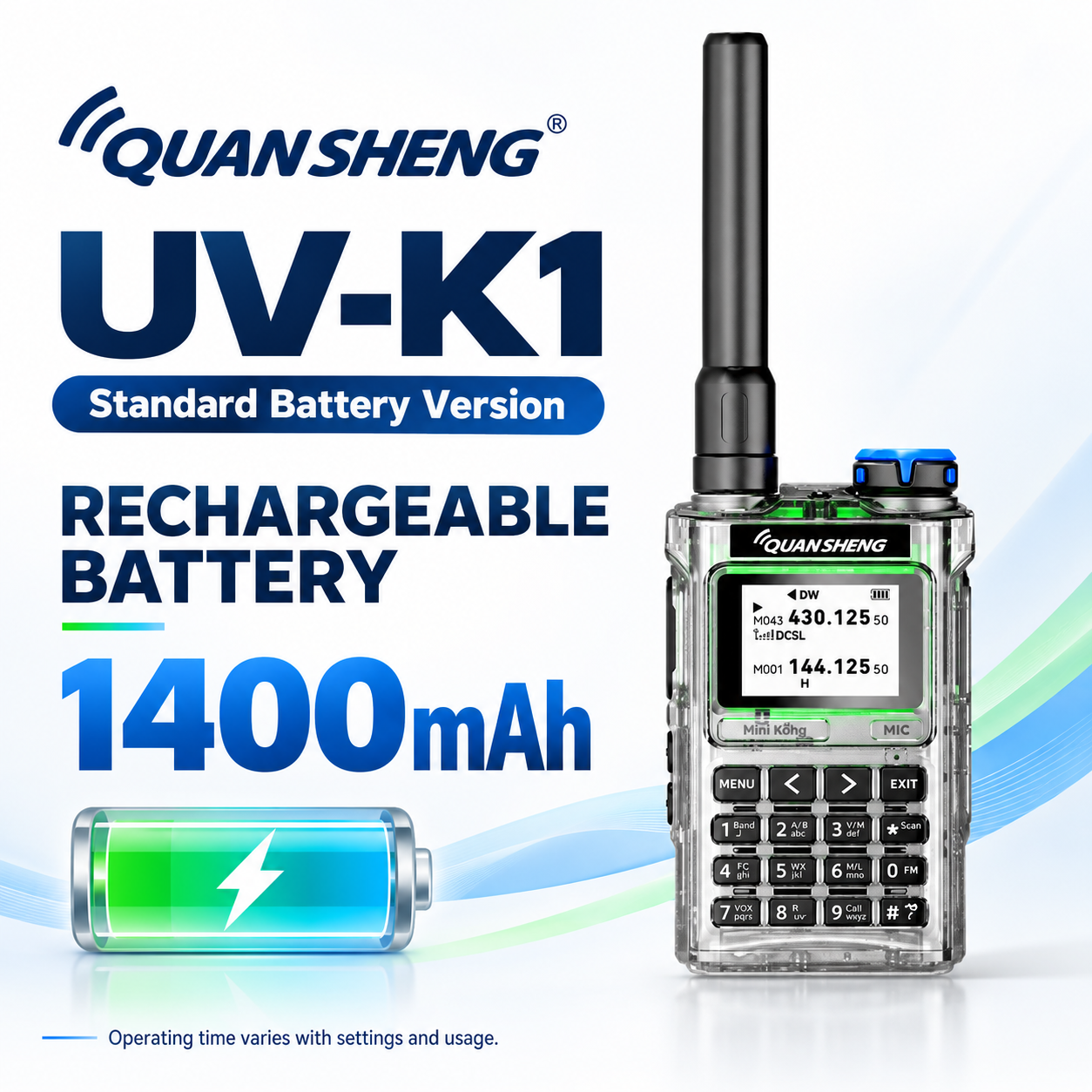 QUANSHENG UV-K1 with 1400mAh rechargeable battery