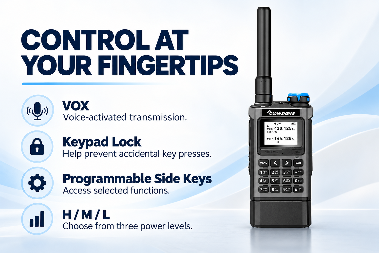 QUANSHENG UV-K1 VOX keypad lock and power settings