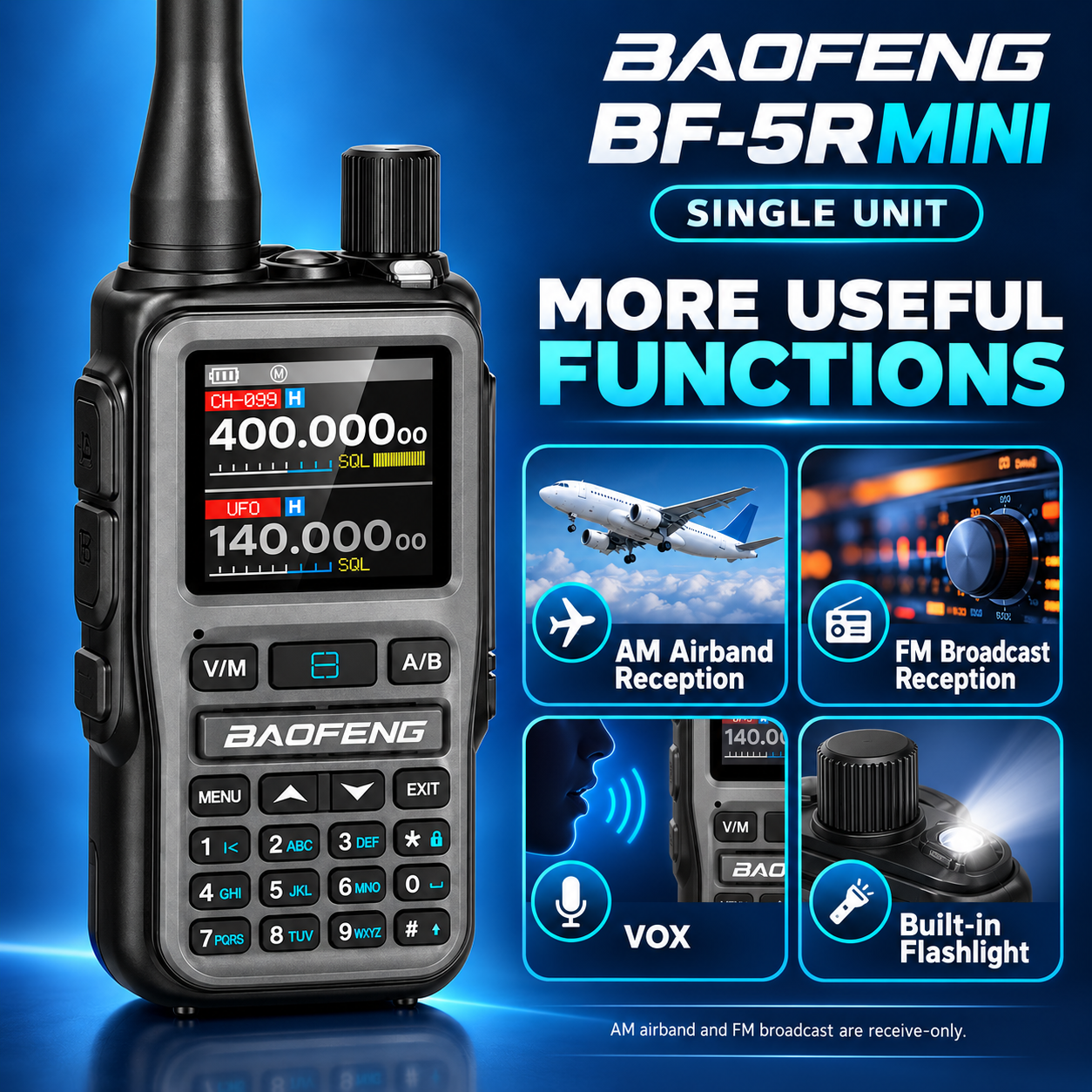 BAOFENG BF-5RMINI gray single radio AM and FM reception VOX and flashlight