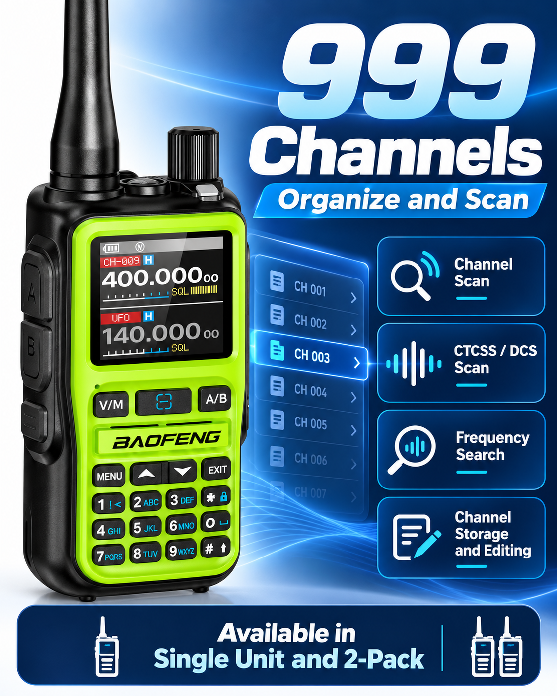 BAOFENG BF-5RMINI 999 channel memories and scanning