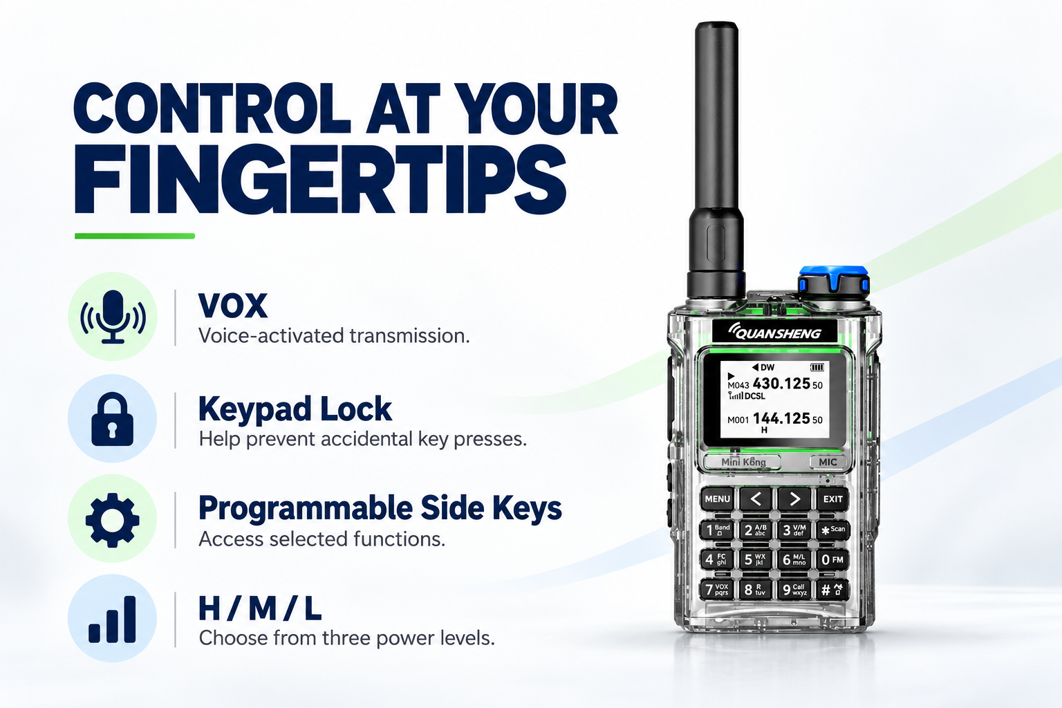 QUANSHENG UV-K1 VOX keypad lock and power settings
