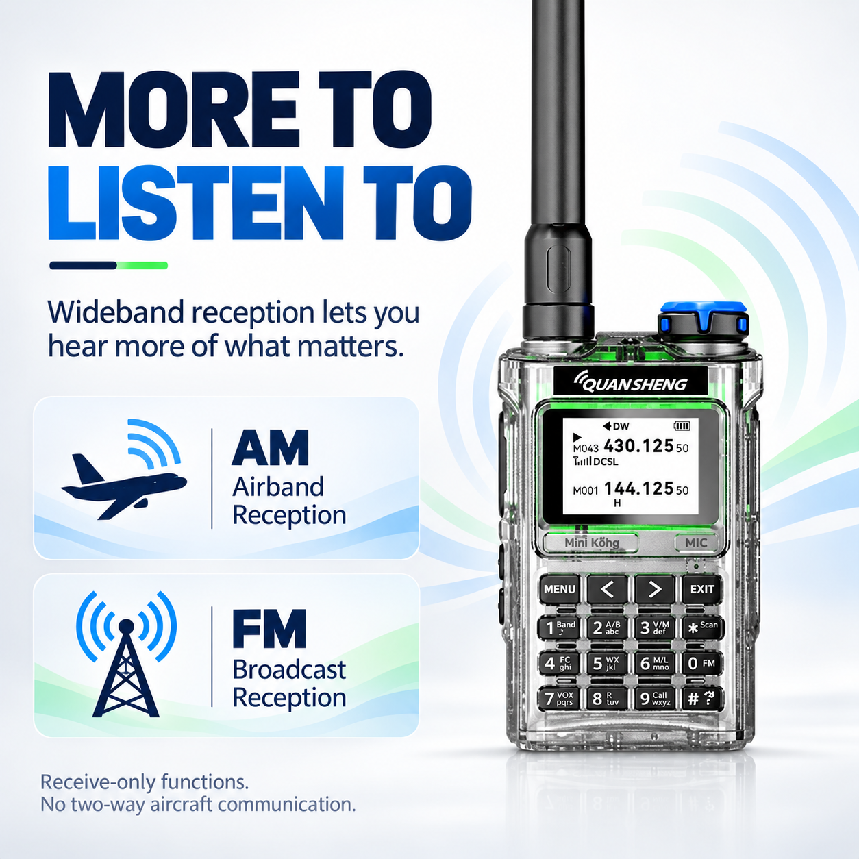 QUANSHENG UV-K1 AM airband and FM broadcast reception