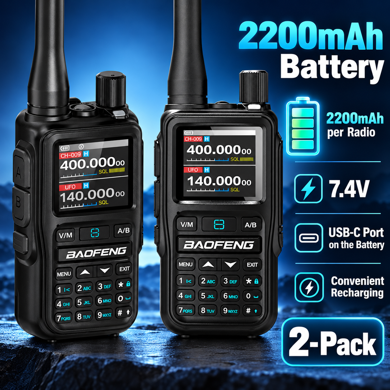 BAOFENG BF-5RMINI black two-radio set 2200mAh battery per radio USB-C charging