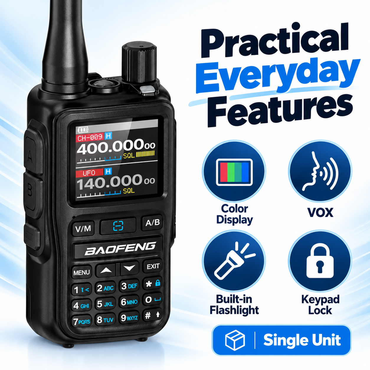BAOFENG BF-5RMINI black single radio AM and FM reception VOX and flashlight